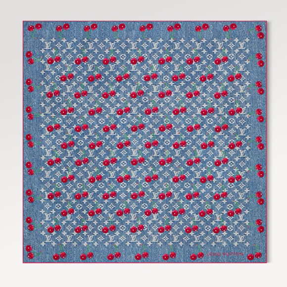 Louis Vuitton Accessories - 🍒 Louis Vuitton Cherry Murakami Scarf LV x TM Denim Cerise Square 90 M96389